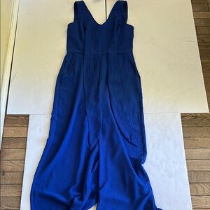 Royal Blue Sleeveless Jumpsuit with V-Neck and Wide Leg